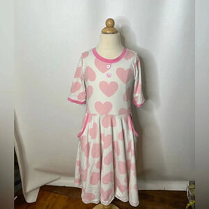 Eleanor Rose girls white pink heart print Camilla dress eyelet trim sz 10/12